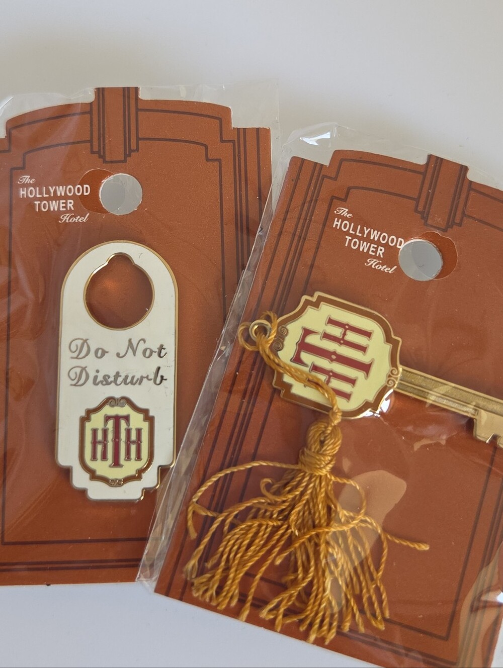 RARE Disney HTH Tower of Terror Pin Set – Door Hanger & Key with Tassel